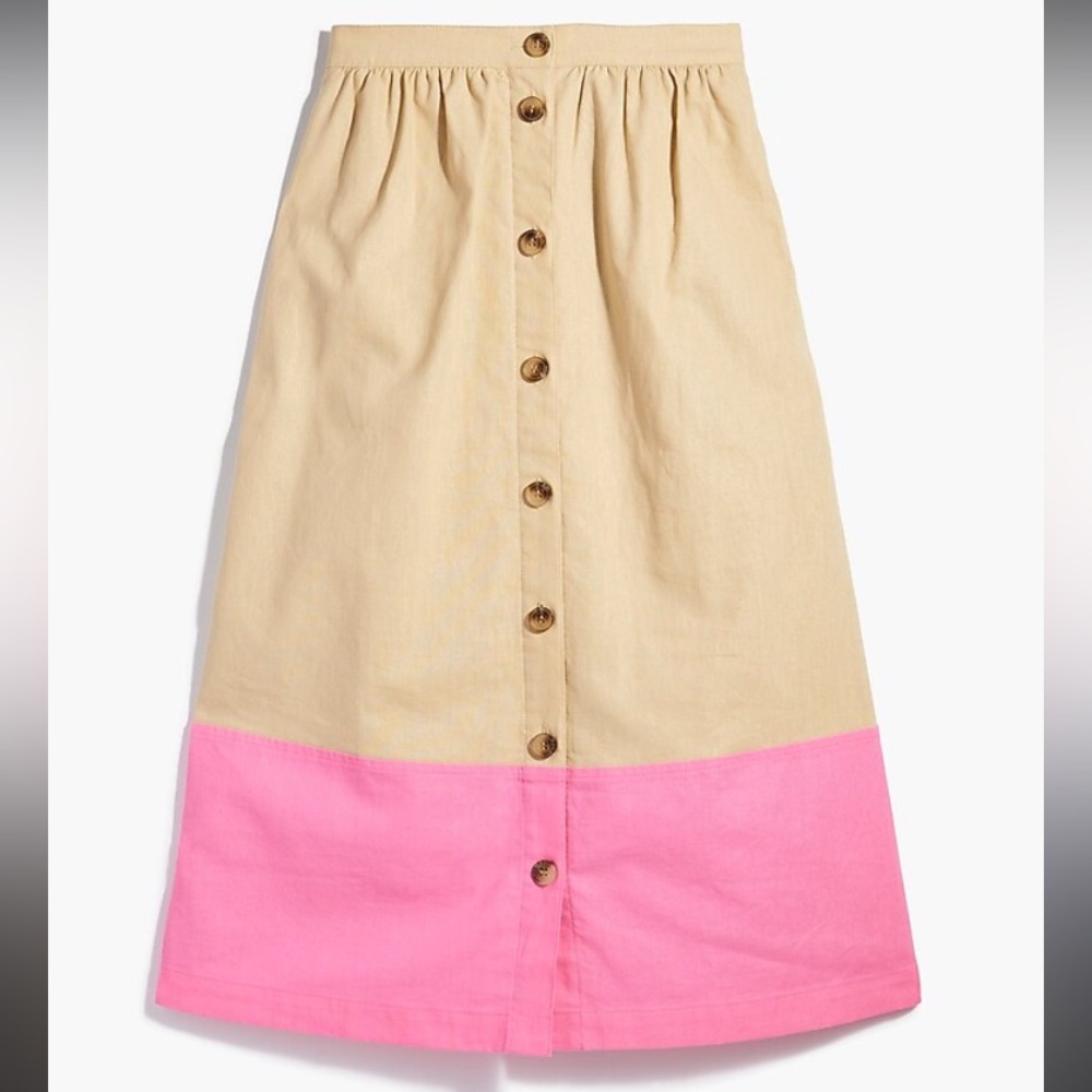 J Crew Colorblock Midi Skirt Pink and Khaki Size Small